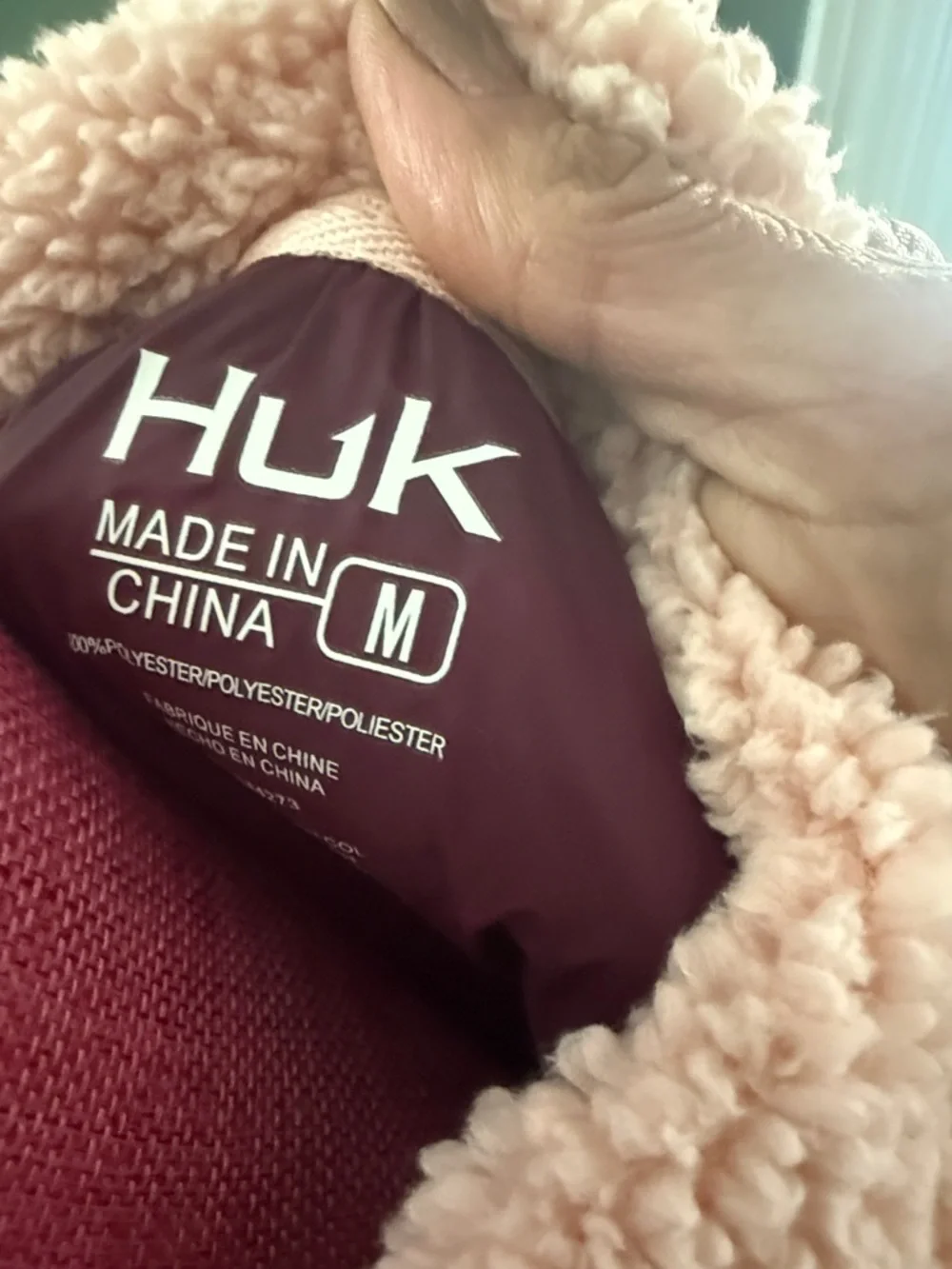 Huk Women's Pink Teddy Sherpa Jacket with Burgundy Chest Pocket - Picture 2 of 3